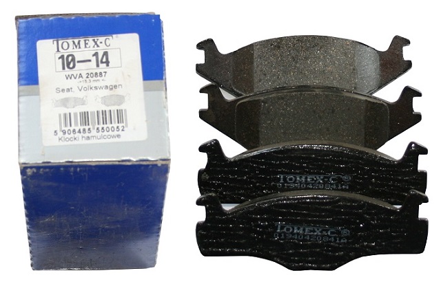 Przednie klocki hamulcowe Seat Cordoba, Ibiza, Volkswagen Golf I, Golf II, Jetta I, Jetta II, Passat, Polo, Santana, Sirocco Indeks: 10-14