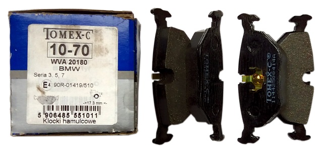 Przednie klocki hamulcowe BMW 3 (E30), 3 (E36), 5 (E28), 5 (E34), 7 (E32), Z1 (E32), Z3 (E36); Saab 9-5 (YS3E) Indeks: 10-70